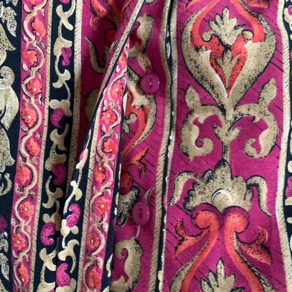 Christie & Jill Vintage Blouse XL Baroque Floral Scroll Print Button Down Shirt - Picture 7 of 8